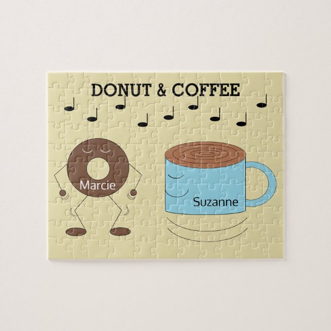 Puzzle Feliz Chocolate Frosted Donut & Coffee Mug (Horizontal)