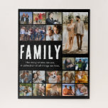 Puzzle Feliz Collage de fotos familiar<br><div class="desc">Rompecabezas de imágenes familiares divertidas con 18 fotos para que las reemplazes con las tuyas,  y el lindo dicho "familia,  la historia de quiénes somos,  una colección de todas las cosas que amamos".</div>