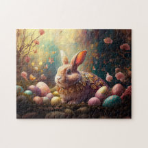 Feliz Conejo de Pascua con huevos de Pascua