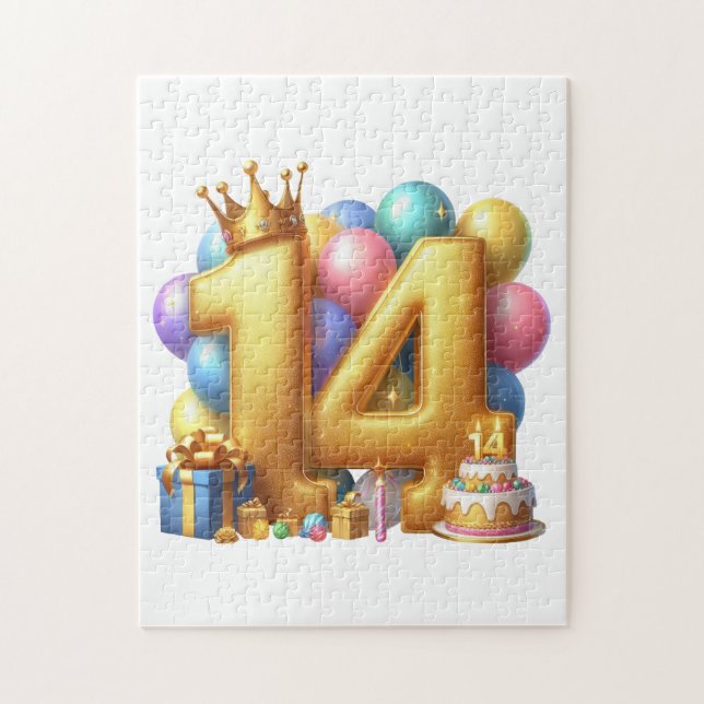 Puzzle Feliz cumpleaños 14 dorado (Vertical)