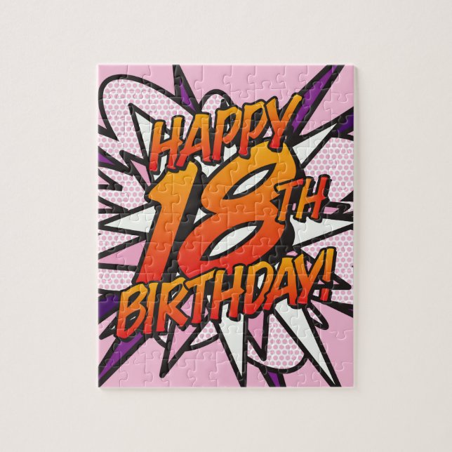 Puzzle FELIZ CUMPLEAÑOS 18 Pink Fun Retro Comic Book (Vertical)