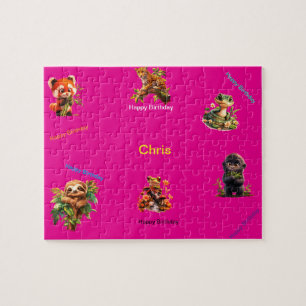 Puzzle "Feliz cumpleaños" a animales de la jungla