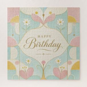 Puzzle Feliz Cumpleaños Art Deco Floral Geométrico Pastel