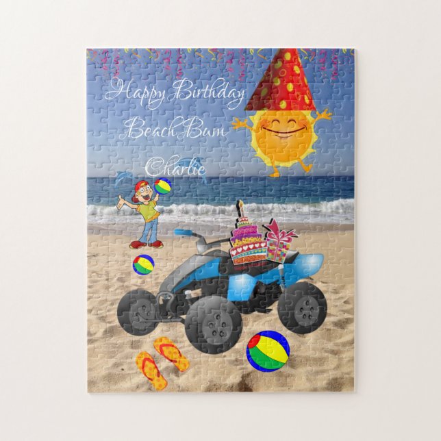 Puzzle Feliz Cumpleaños Beach Bum Cake Gorra Sun Sand (Vertical)