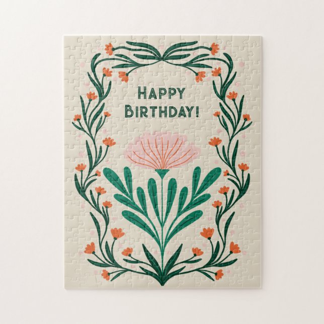 Puzzle Feliz Cumpleaños Elegante Marco Floral (Vertical)