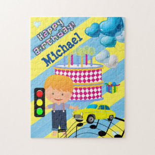 Puzzle Feliz cumpleaños, globos, coches de pastelería