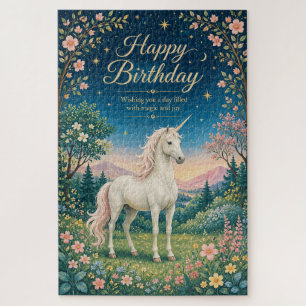 Puzzle Feliz Cumpleaños Jardín Floral Unicornio Mágico