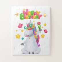 Felíz cumpleaños lindo moderno con unicornio mágic
