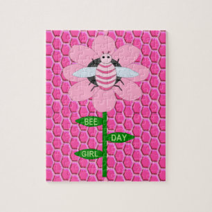 Puzzle Feliz Día de la Abeja Chica Pink Birthday Bumblebe