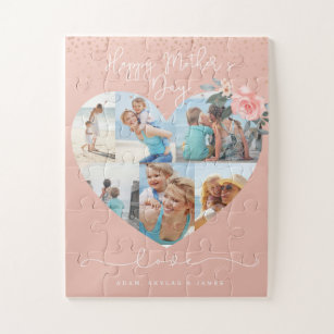 Puzzle Feliz Día de la Madre Collage de fotos floral rosa