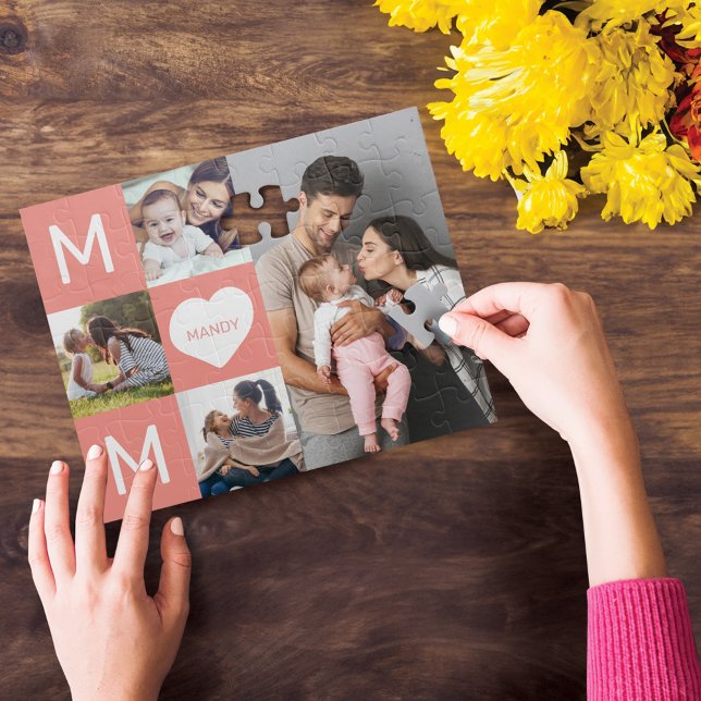 Puzzle Feliz Día de la Madre, mamá, Collage de fotos fami (Happy Mother's Day Mom, Family Photo Collage Jigsaw Puzzle)