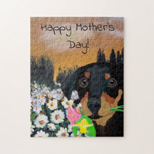 Puzzle Feliz Día de la Madre Ramo de Flores Cachorro