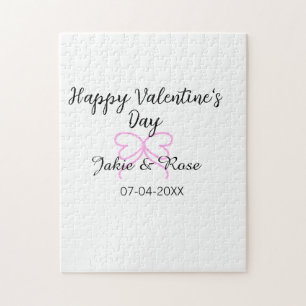 Puzzle Feliz día de San Valentín lazo de corazón rosa nom