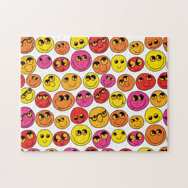 Puzzle Feliz Emoji enfrenta graciosa Naranja Rojo Rosa Am (Horizontal)