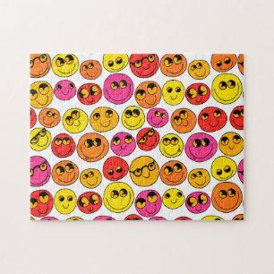 Puzzle Feliz Emoji enfrenta gracioso Naranja rojo amarill