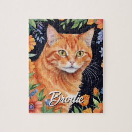 Puzzle Feliz Gato Naranja Retrato de Mascota Acuarela Ani