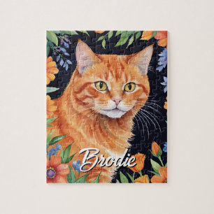 Puzzle Feliz Gato Naranja Retrato de Mascota Acuarela Ani