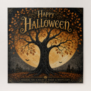 Puzzle Feliz Halloween Árbol Espeluznante Luna Llena Góti
