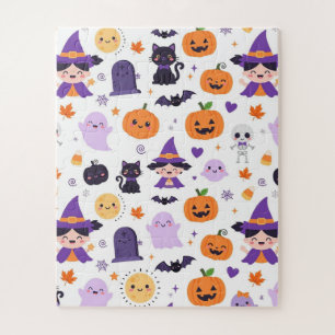 Puzzle Feliz Halloween Brujas Fantasmas Gatos Murciélagos