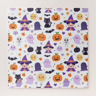 Puzzle Feliz Halloween Brujas Fantasmas Gatos Murciélagos