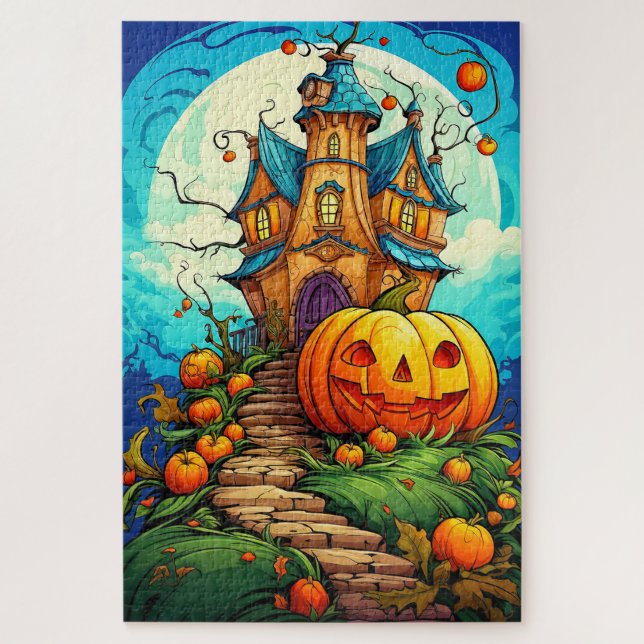 Puzzle Feliz Halloween | Calabaza y casa embrujada (Vertical)
