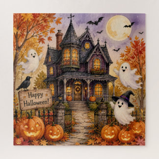 Puzzle Feliz Halloween Fantasmas Acuarela Casa Embrujada