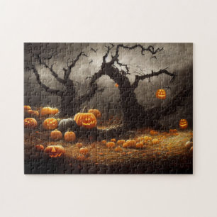 Puzzle Feliz Halloween mit vielen Kürbissen.
