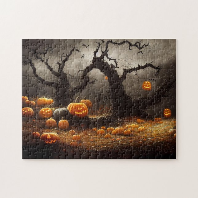 Puzzle Feliz Halloween mit vielen Kürbissen. (Horizontal)
