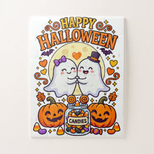 Puzzle Feliz Halloween Pareja de Fantasmas Lindos con Tar