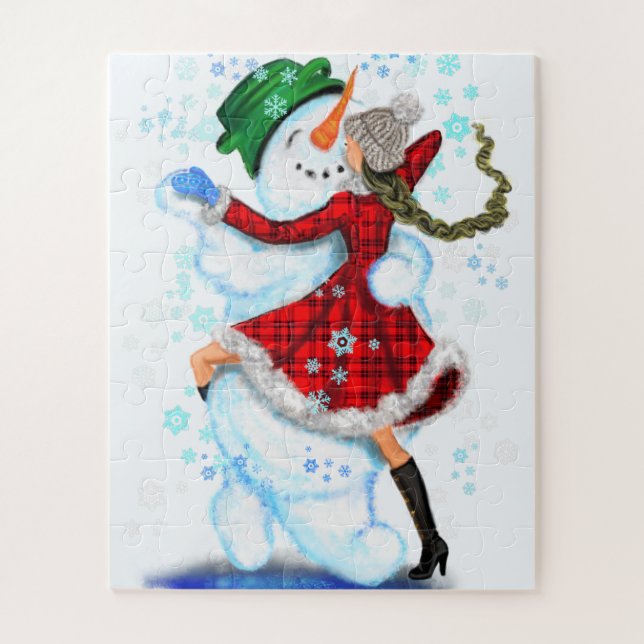 Puzzle Feliz hombre de nieve y Chica Fiesta de Navidades  (Vertical)
