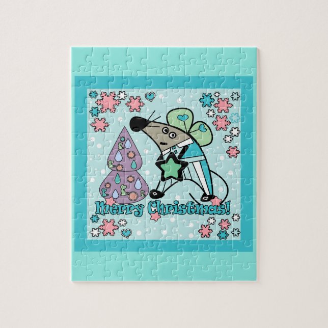 Puzzle Feliz Navidad Año Nuevo Símbolo Mouse Personalizad (Vertical)