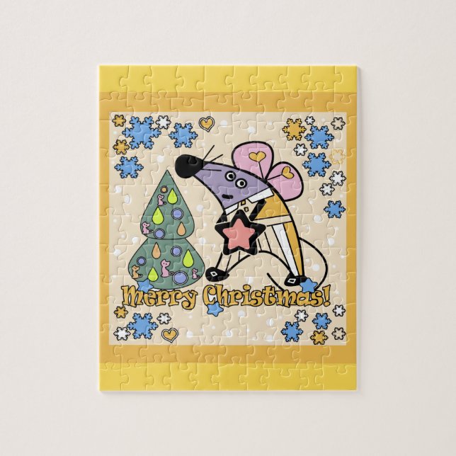 Puzzle Feliz Navidad Año Nuevo Símbolo Mouse Personalizad (Vertical)