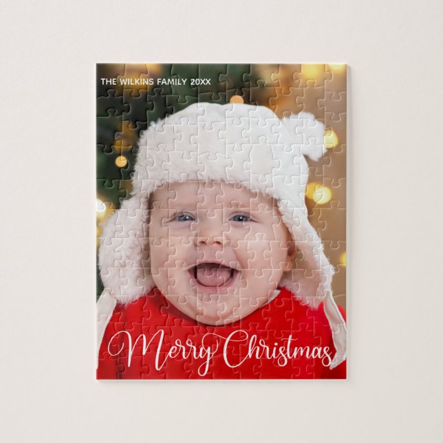Puzzle Feliz Navidad Bebé Foto Cute regalo personalizado (Vertical)