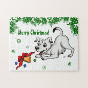 Puzzle ¡Feliz Navidad! Cachorro con bell y ball