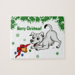 Puzzle ¡Feliz Navidad! Cachorro con bell y ball