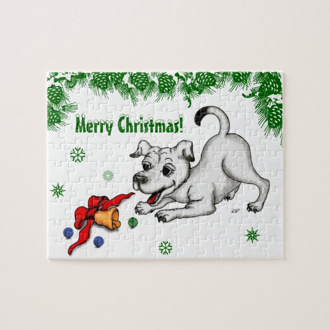 Puzzle ¡Feliz Navidad! Cachorro con bell y ball (Horizontal)