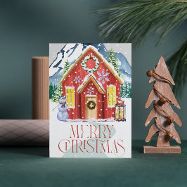 Puzzle Feliz Navidad Casa de Campo Roja Montaña Nieve