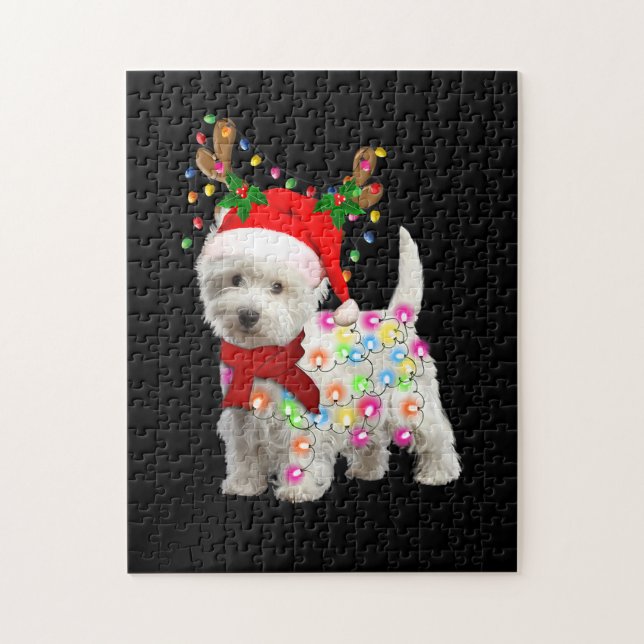 Puzzle Feliz Navidad Cosplay de renos de perro occidental (Vertical)