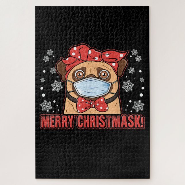 Puzzle Feliz Navidad Cute Pug Perro Raza Furry (Vertical)