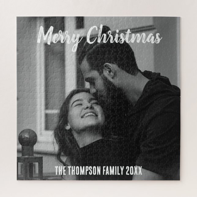 Puzzle Feliz Navidad estilo de escritura en blanco y negr (Vertical)