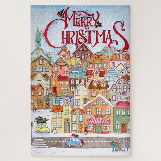 Puzzle Feliz Navidad Funny Whimsical Cute WinTown (Vertical)