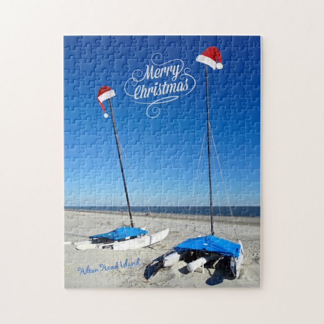 Puzzle Feliz Navidad Hilton Head Island Beach and Boats (Vertical)