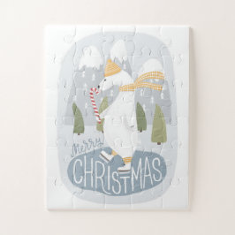 Puzzle Feliz Navidad. Oso polar lindo. Animales divertido