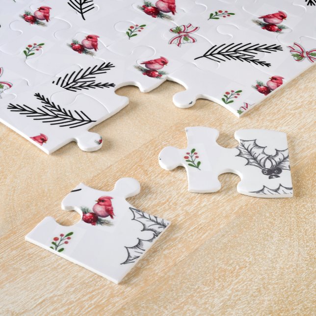 Puzzle Feliz Navidad Pájaros Rojos Arco  (Lado)