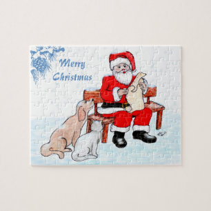 Puzzle Feliz Navidad - Papá Noel con gato y perro