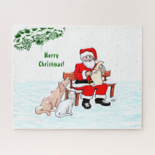 Puzzle Feliz Navidad! Papá Noel con gato y perro
