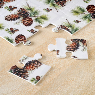 Puzzle Feliz Navidad Piñas Marrones Follaje Verde