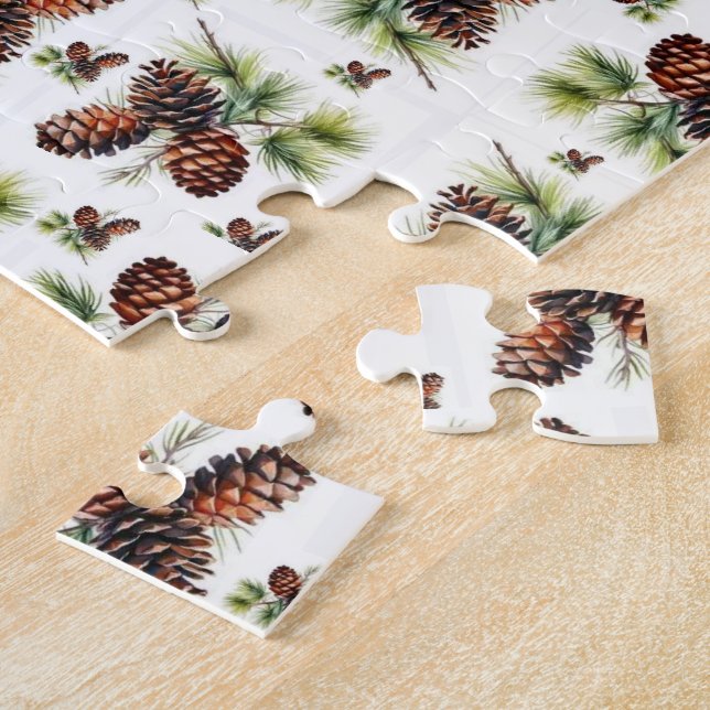 Puzzle Feliz Navidad Piñas Marrones Follaje Verde  (Lado)