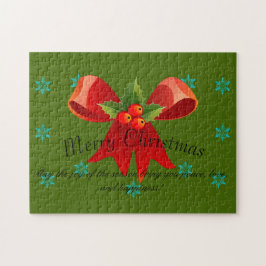 Puzzle Feliz navidad Red Bow Holly y Snowflakes