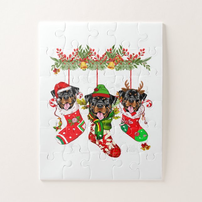 Puzzle Feliz Navidad Rottweiler Dog Xmas Luz Santa (Vertical)